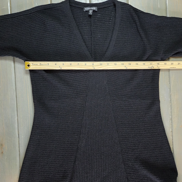 Eileen Fisher Black Wool Tunic Dress M Textured Knit V Neck Oversized Minimalist - Picture 7 of 10
